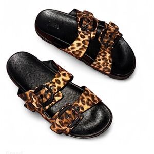 Zara Black and Leopard Print Sandals